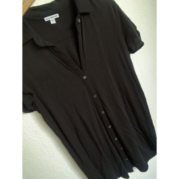 Standard James Perse Womens Size M (2) ‎ Black Knit Shirt Dress Button Relaxed - Picture 2 of 7